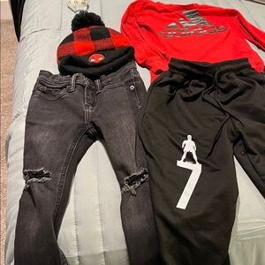 Adidas Red Sweatshirt as well all pants and Beanie. sold together.